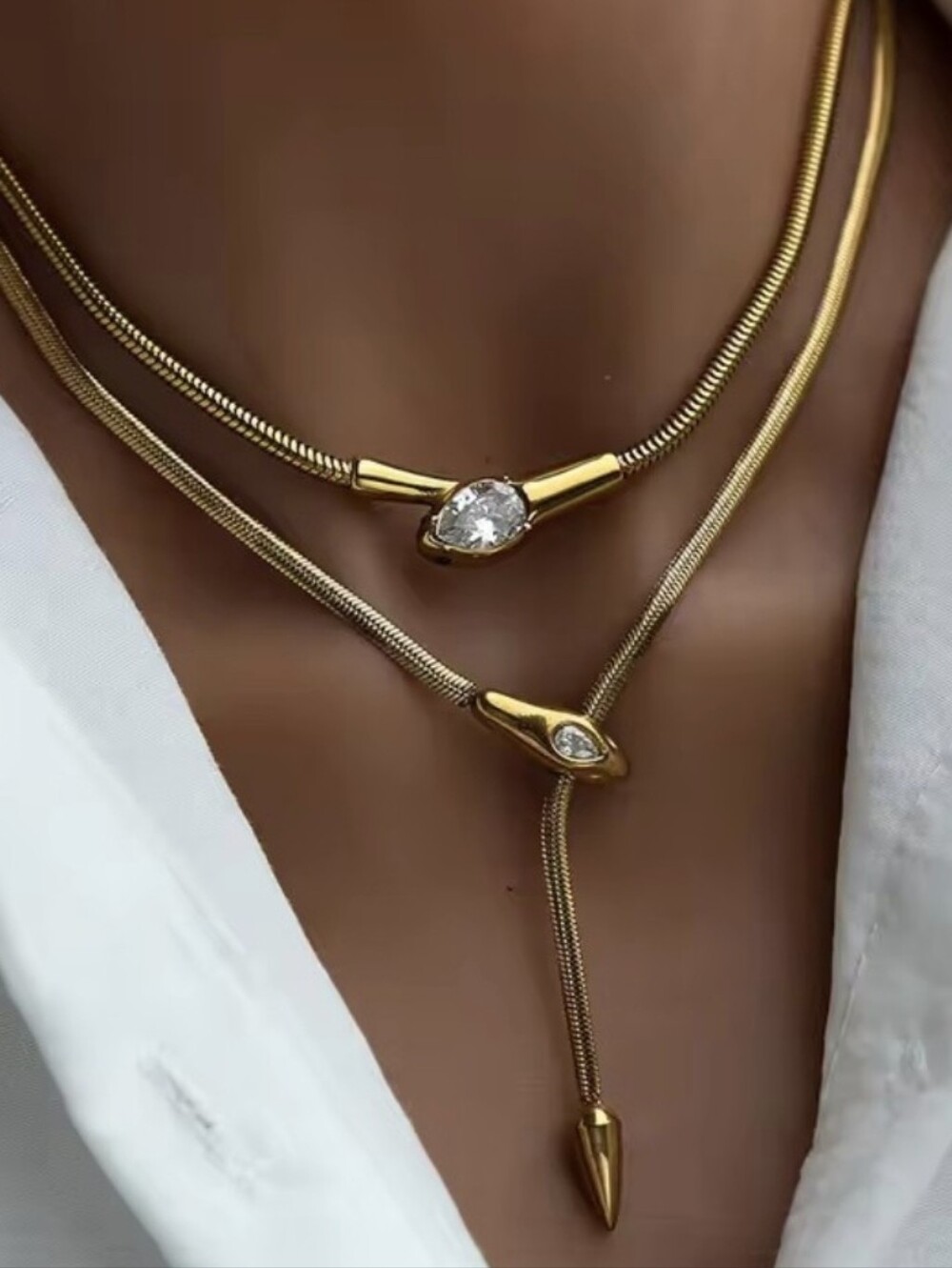 New! Snake Chain Serpentine 2-Piece Necklace Set Gold Plated • NWOT #2015c